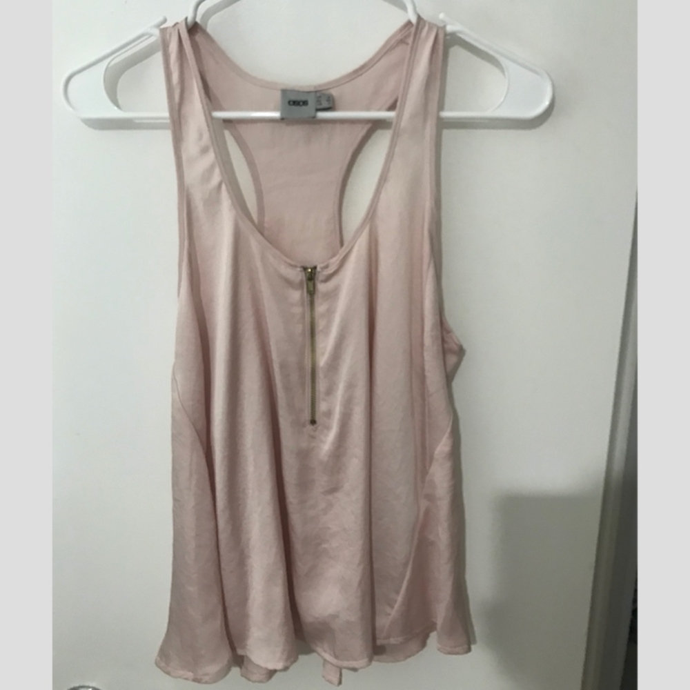 ASOS Satin Pink/Beige Tank Top Zip